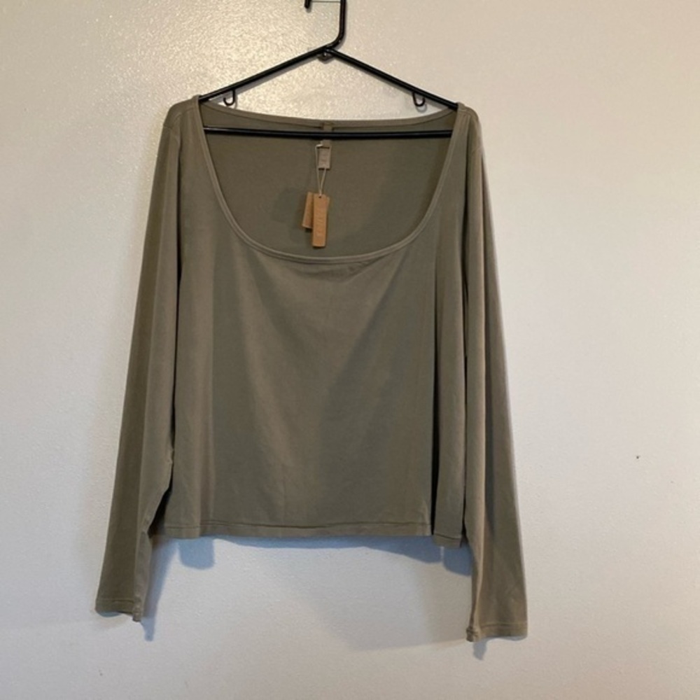 Skims Dune gray long sleeve scoop neck cotton blend slimming shirt NWT 3X